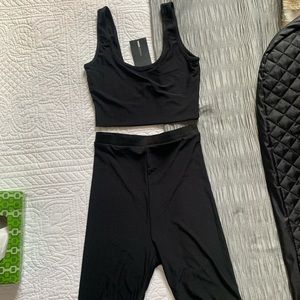 NWT! Black bike shorts & crop top set